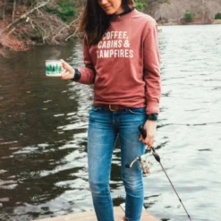 Happy Camper Sweatshirt -Clothing Online Store Cabin Coffee and Campfire on dock 2 Finished 700x 1